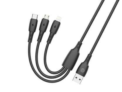 Techancy Cabo 3 em 1 TB1742, 2.4A, 1m Preto, USB-C/Micro/Lightning, CompatIvel com Dispositivos Diversos, Design Resistente by Techancy