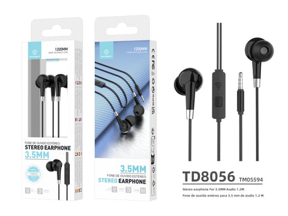 Techancy Auscultadores Intra-Auriculares Com Fios Pretos 1,2 M TD8056, Tomada De 3,5 Mm Compatível Com Telemóveis/Pc/Mp3, Etc. by Techancy