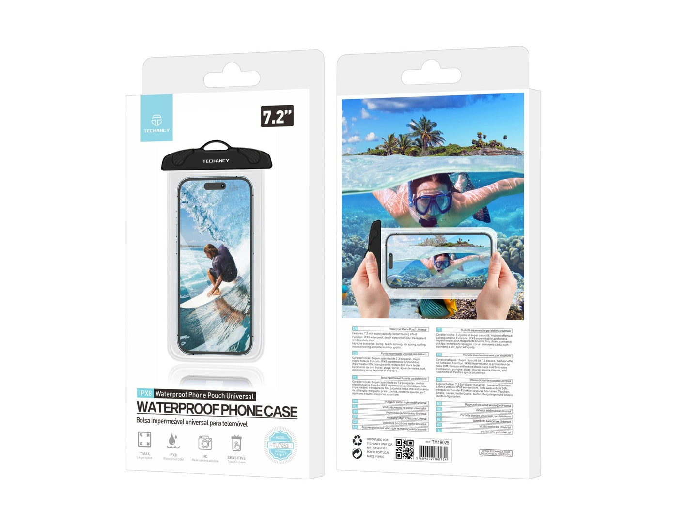Techancy Capa De Telemóvel À Prova De Água Preta TU7453. Capacidade Extra Grande De 7,2 Polegadas, À Prova De Água Ipx8. by Techancy