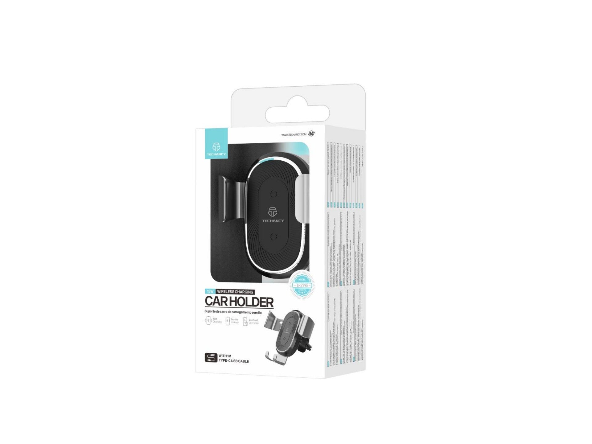 Techancy Suporte Para Telemóvel De Automóvel Com Carregamento Sem Fios TF2795, Carregamento De 15 W, Tecnologia Gravity Link by Techancy