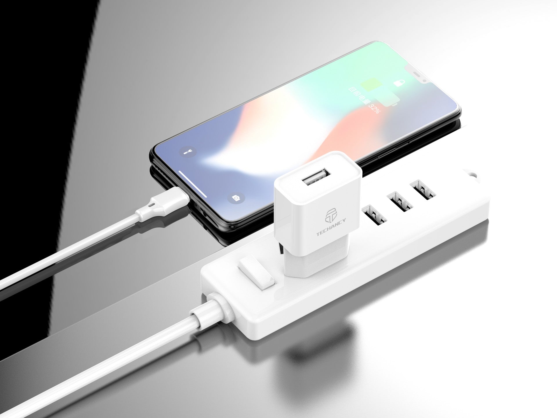 Techancy Carregador De Telemóvel Usb Branco TA2776, Saída De Carregamento Estável 5v-1a, Compatível Com Vários Dispositivos by Techancy