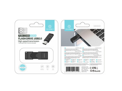 Techancy USB Flash Drive 8GB Preto LB2901, Usb 2.0, Compatível com PC/Mobile/Mac, Armazenamento seguro de ficheiros by Techancy