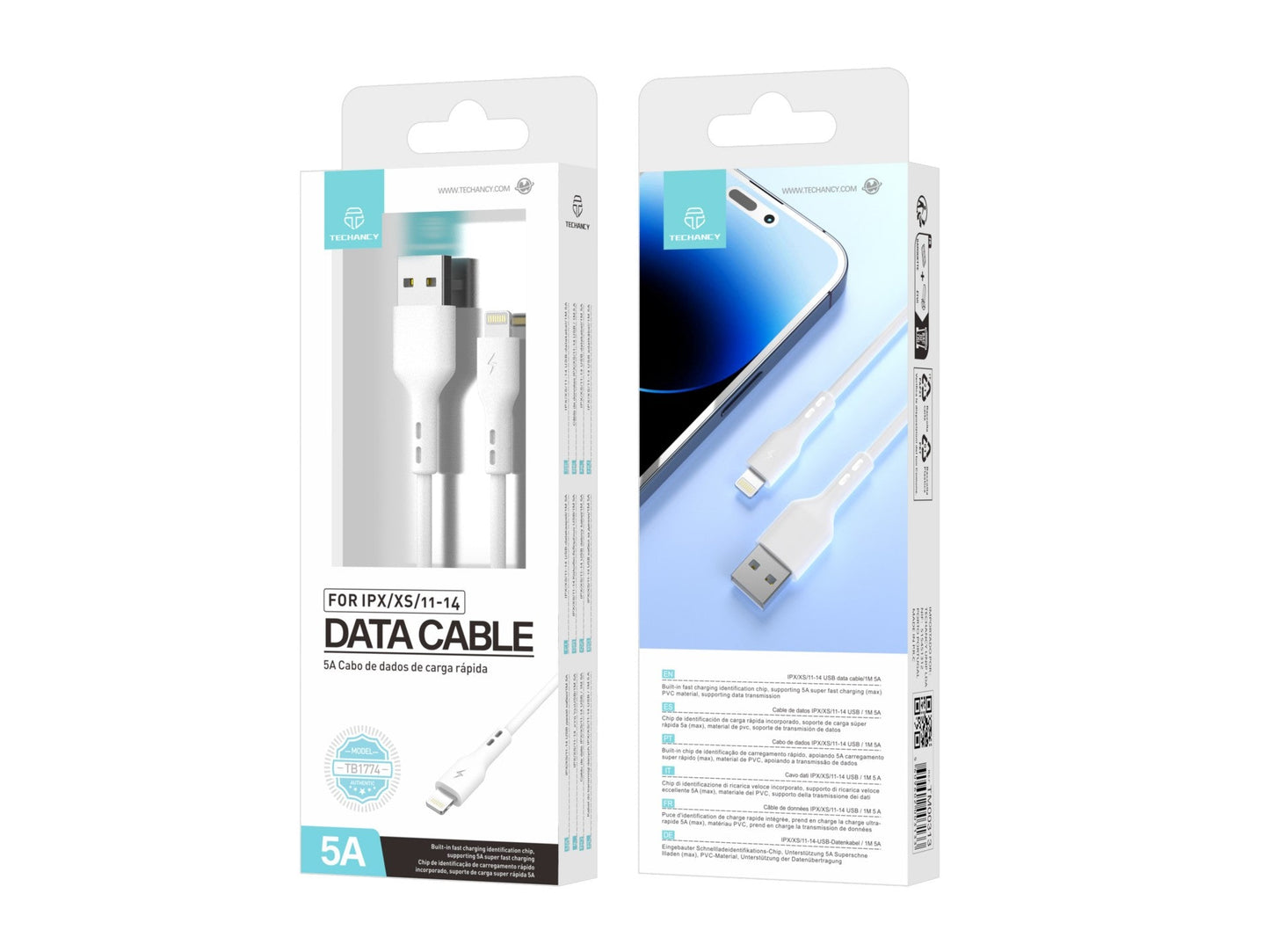 Techancy Fast Charge Cabo de Dados Usb-Lightning TB1774, 1m, 5a Super Fast Charge, Transferência De Dados, Branco by Techancy
