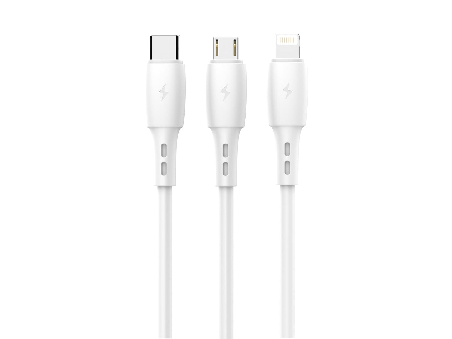 Techancy Cabo 3 em 1 TB1742, 2.4A, 1m Branco, USB-C/Micro/Lightning, CompatIvel com Dispositivos Diversos, Design Resistente by Techancy