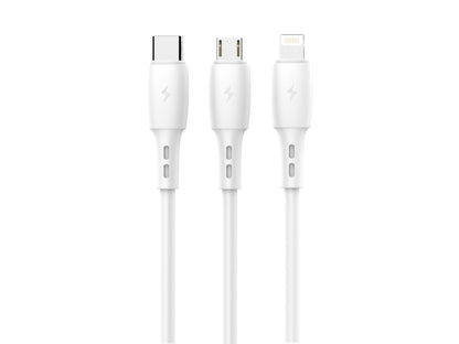 Techancy Cabo 3 em 1 TB1742, 2.4A, 1m Branco, USB-C/Micro/Lightning, CompatIvel com Dispositivos Diversos, Design Resistente by Techancy