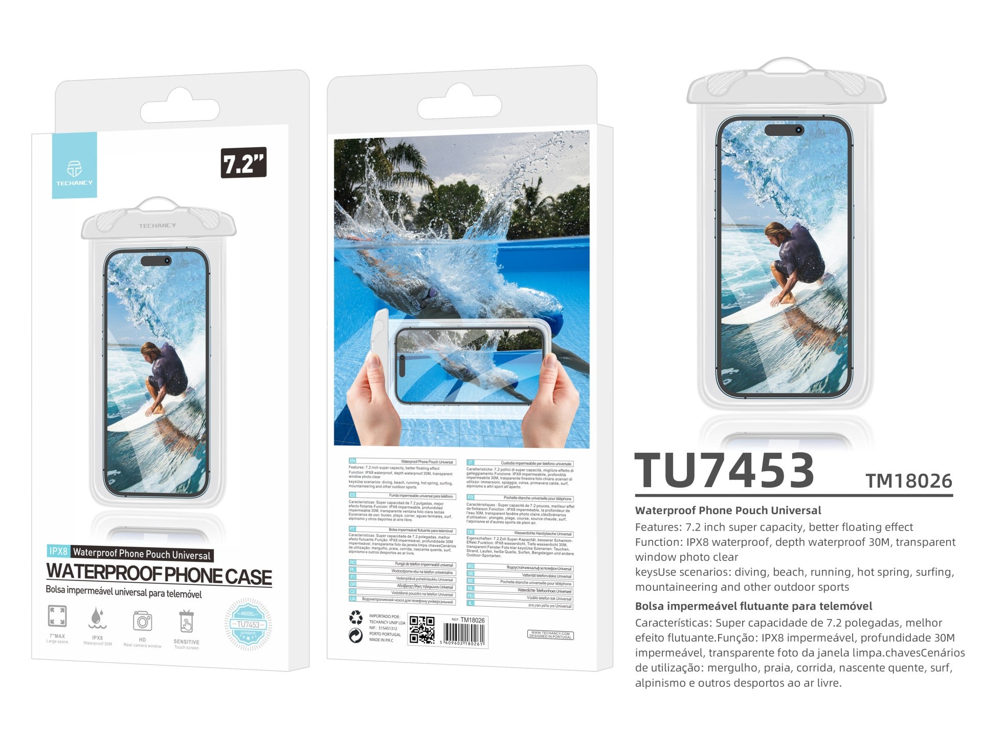 Techancy Capa De Telemóvel À Prova De Água Branca TU7453. Capacidade Extra Grande De 7,2 Polegadas, À Prova De Água Ipx8. by Techancy
