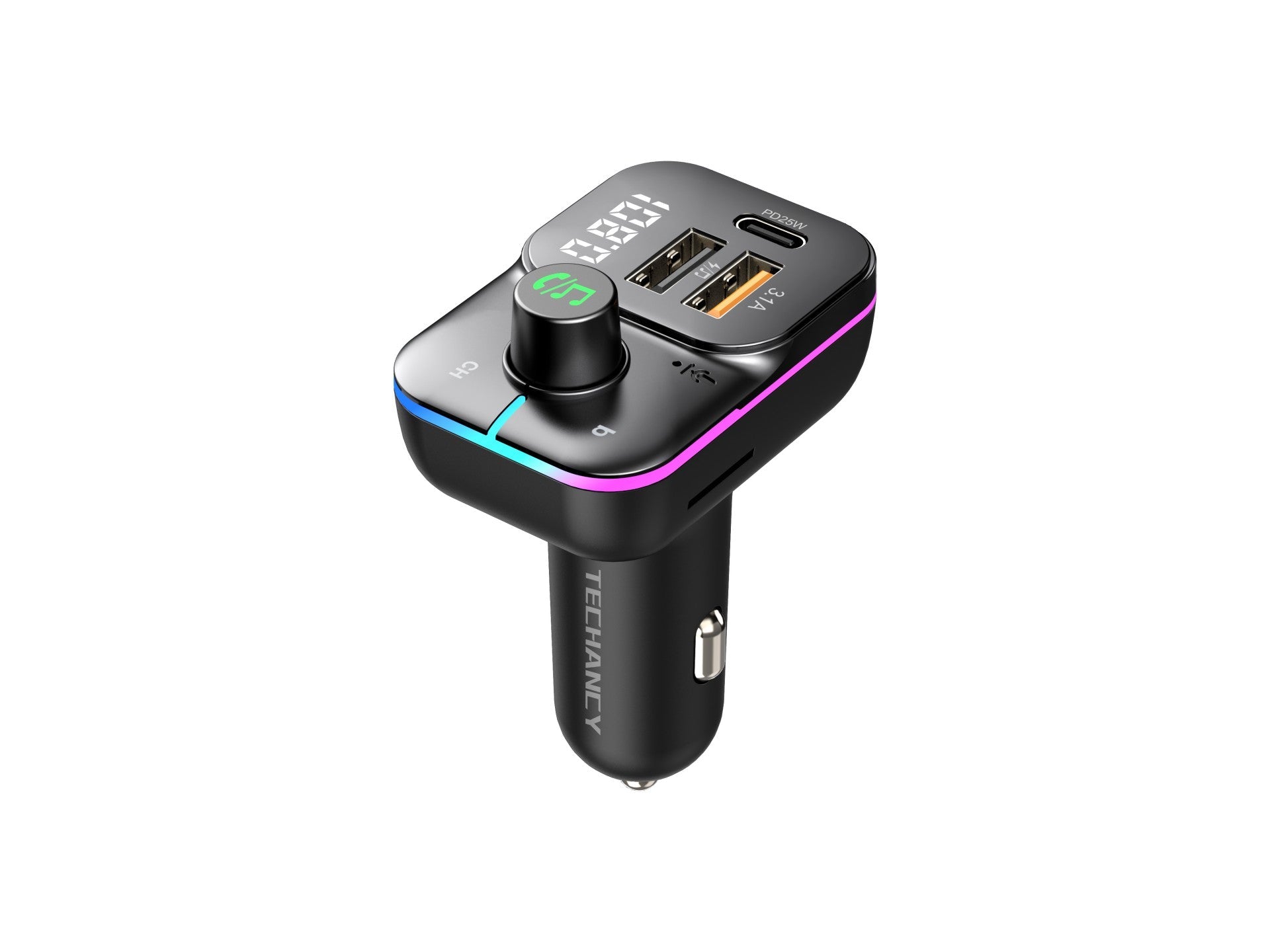 Techancy Transmissor Fm Para Automóvel TE0868, Carregamento Rápido Pd De 25 W, Reprodução De Mp3, 7 Leds A Cores by Techancy
