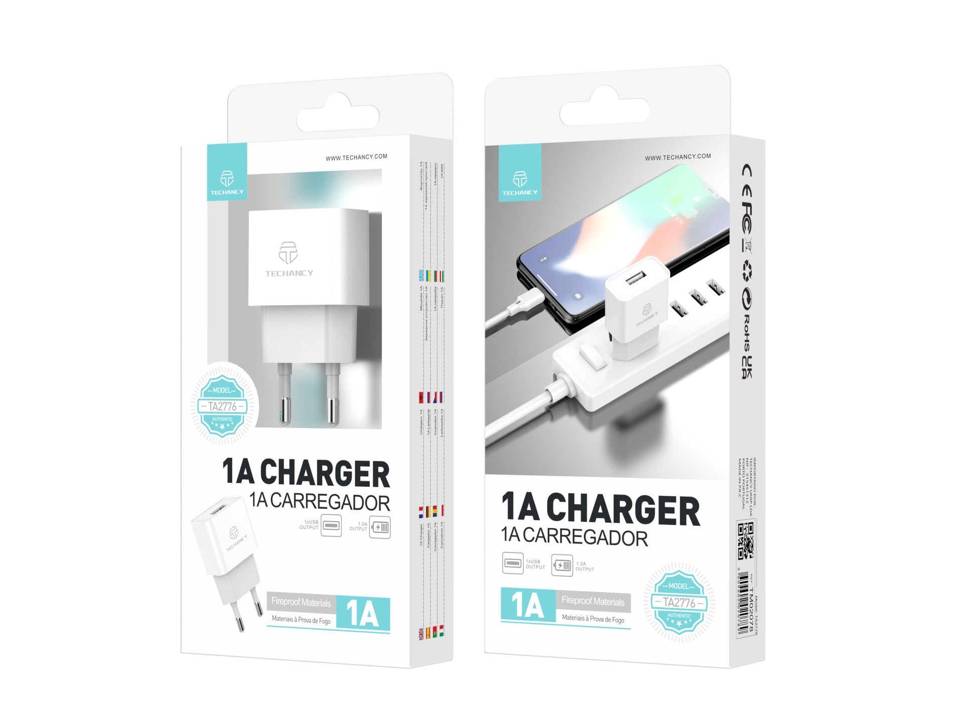 Techancy Carregador De Telemóvel Usb Branco TA2776, Saída De Carregamento Estável 5v-1a, Compatível Com Vários Dispositivos by Techancy