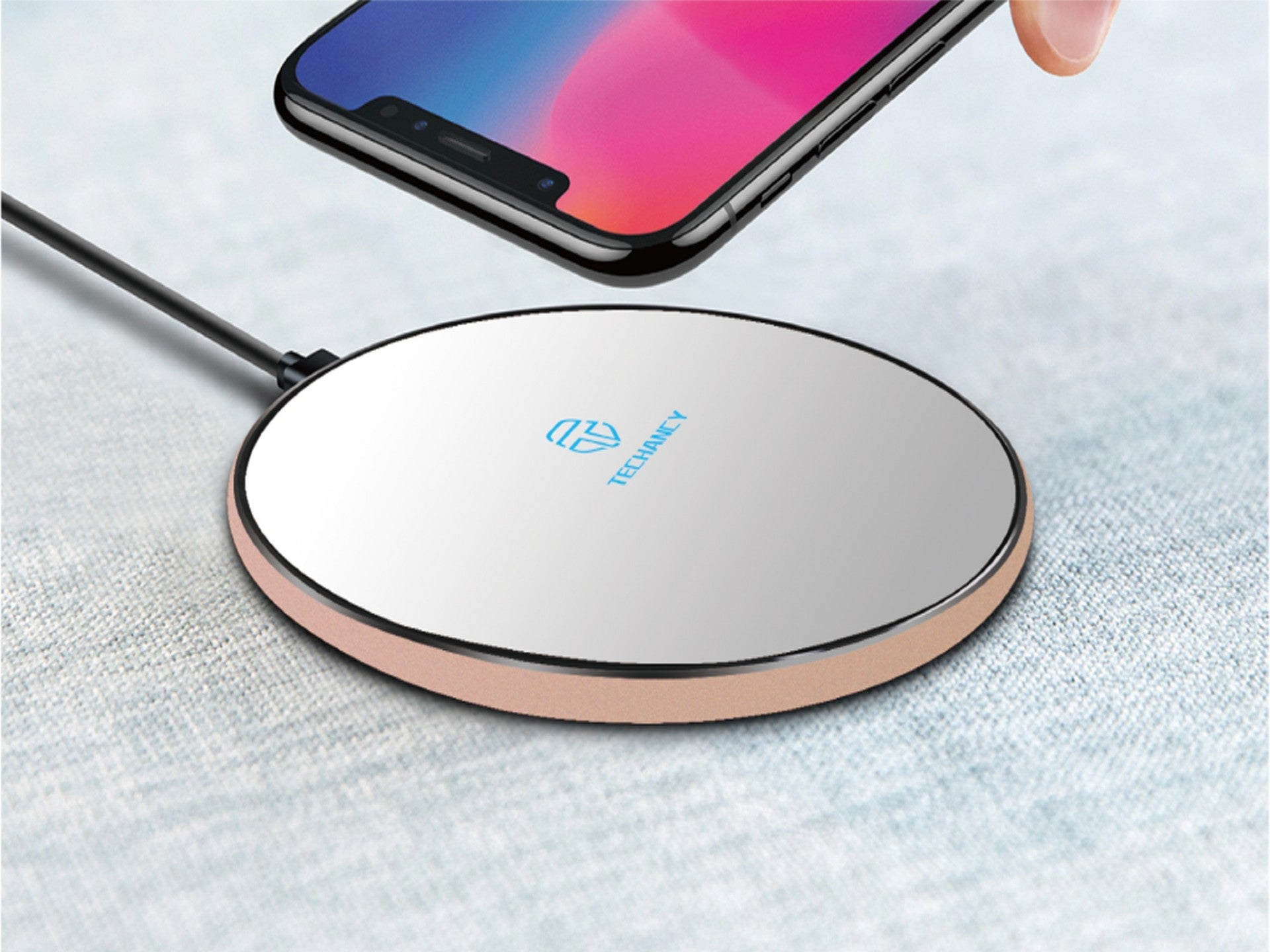 Carregador sem fios Techancy 10 W para telemóveis, TF2770, compatível com telemóveis Android e Apple, branco by Techancy