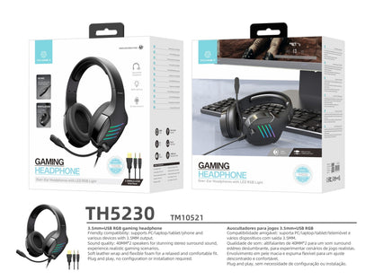 Techancy Auscultadores Estéreo Para Jogos TH5230, Interface 3,5 Mm+Usb Para Pc, Revestimento Em Pele Macia, Plug And Play. by Techancy