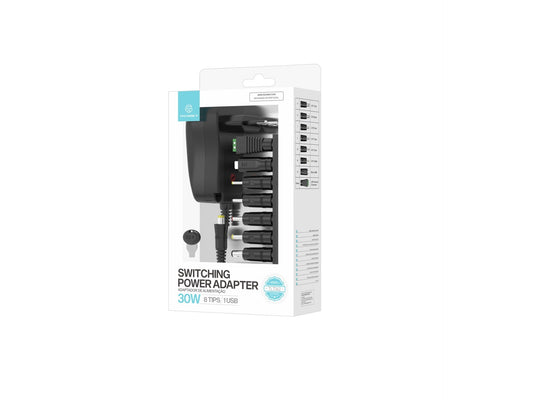 Techancy Adaptador de Alimentacao Comutavel TL7342 30W Voltagem Ajustavel DC 3-12V 8 Pontas 1USB Protecao Contra Curto Circuito Sobrecorrente Sobretemperatura Preto by Techancy
