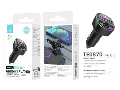 Techancy Transmissor Fm Para Automóvel TE0870, Carregamento Rápido Pd De 30 W, Reprodução De Música Mp3, Entrada De 12-24 V by Techancy