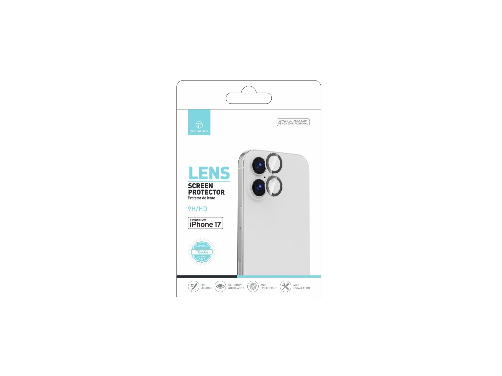 Techancy Protetor de Lente para iPhone 17 TO6004 9H Ultra Fino Alta Definicao Anti Risco Anti Impressao Digital Transparente by Techancy