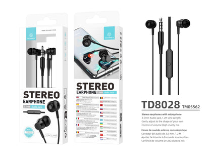 Techancy Auscultadores Intra-Auriculares Brancos 1,2 M TD8028, Com Controlo De Volume Do Microfone, Conetor De 3,5 Mm by Techancy