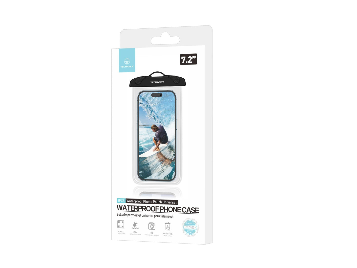 Techancy Capa De Telemóvel À Prova De Água Preta TU7453. Capacidade Extra Grande De 7,2 Polegadas, À Prova De Água Ipx8. by Techancy