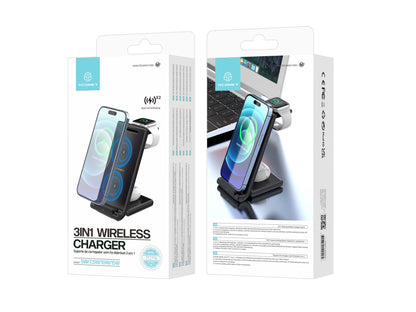 Techancy Carregador Sem Fios 3 Em 1 De 15W TF2796, Compatível Com Telemóveis Com Ecrã Dobrável, Auscultadores E Relógios by Techancy