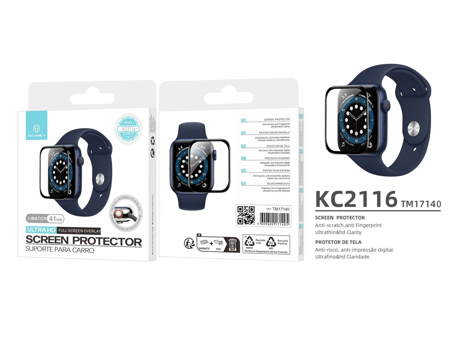Techancy Protetor De Ecrã Para Relógios Inteligentes KC2116, Compatível Com Iwatch-41mm, Anti-Riscos, Hd Ultra-Fino. by Techancy