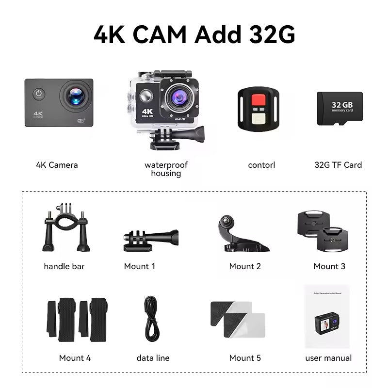 4K Sports Action Camera with WiFi Mini Cam Black by OBA