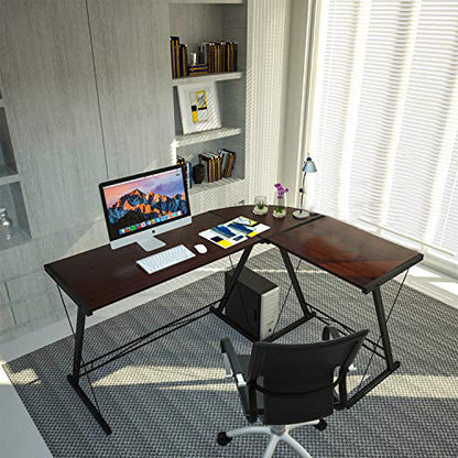 L-shaped desk-dark brown by Timelesstools