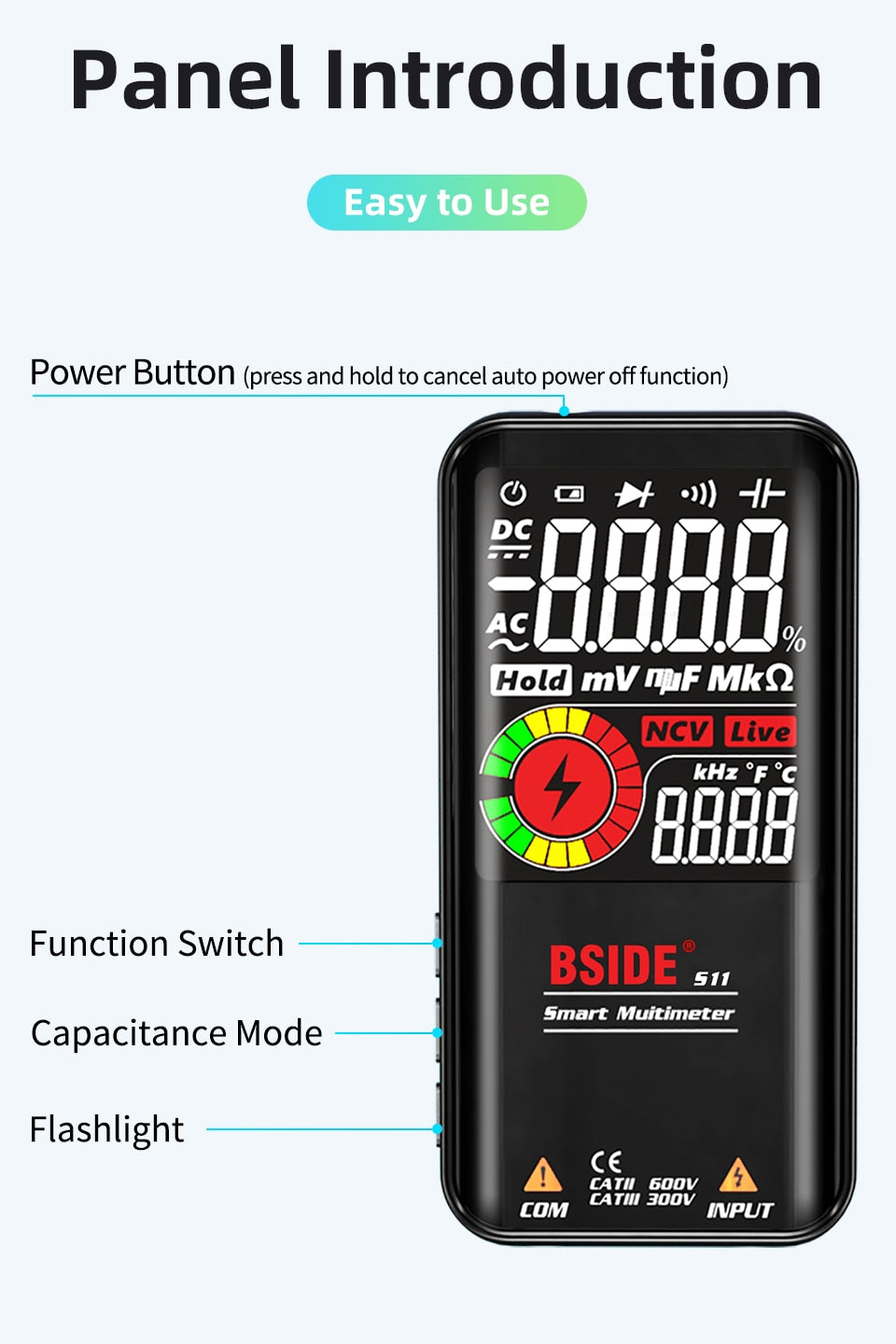 S10/11 Digital Multimeter 9999counts Smart DC AC Voltage Capacitor Ohm Diode NCV Hz Tester DMM with rechargeable battery by Vimost Shop