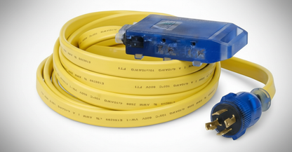 25' L5-30P to 3.5-15R 10 Gauge Flat Extension Cord w/ three 125V Household Outlets by Pulsar